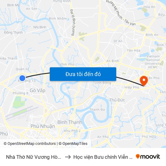 Nhà Thờ Nữ Vương Hòa Bình to Học viện Bưu chính Viễn thông map