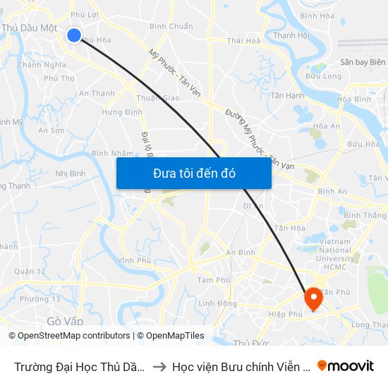 Trường Đại Học Thủ Dầu Một to Học viện Bưu chính Viễn thông map