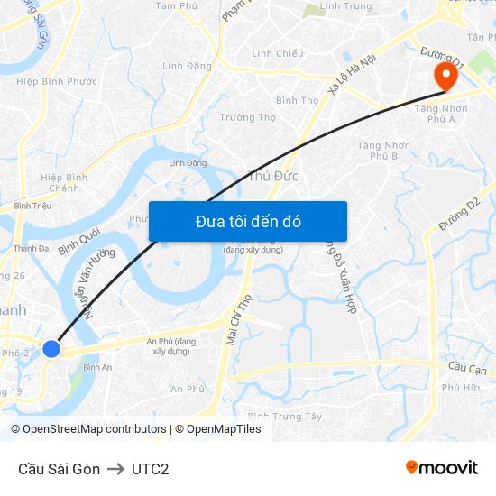 Cầu Sài Gòn to UTC2 map