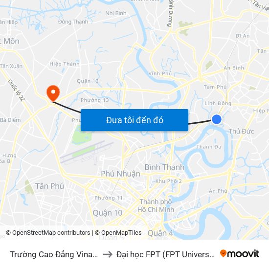 Trường Cao Đẳng Vinatex to Đại học FPT (FPT University) map