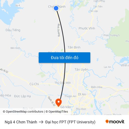 Ngã 4 Chơn Thành to Đại học FPT (FPT University) map