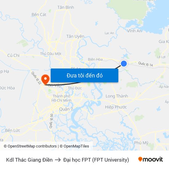 Kdl Thác Giang Điền to Đại học FPT (FPT University) map