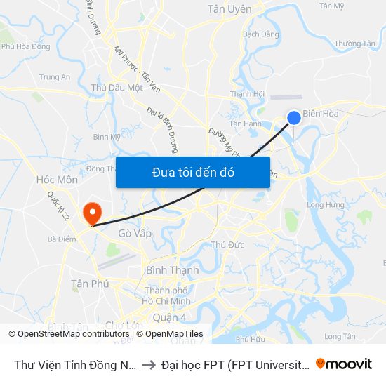 Thư Viện Tỉnh Đồng Nai to Đại học FPT (FPT University) map