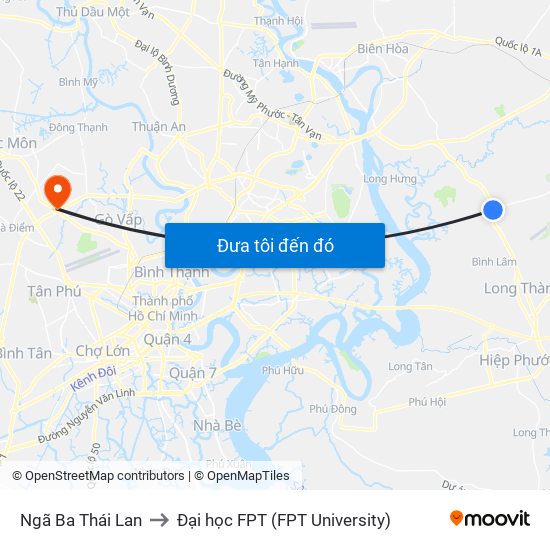 Ngã Ba Thái Lan to Đại học FPT (FPT University) map