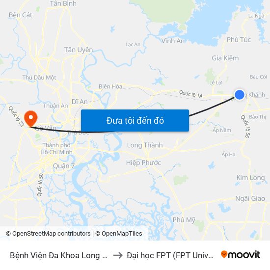 Bệnh Viện Đa Khoa Long Khánh to Đại học FPT (FPT University) map