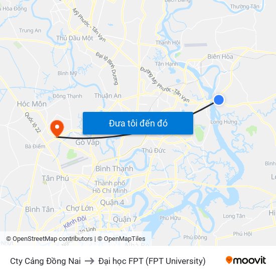 Cty Cảng Đồng Nai to Đại học FPT (FPT University) map