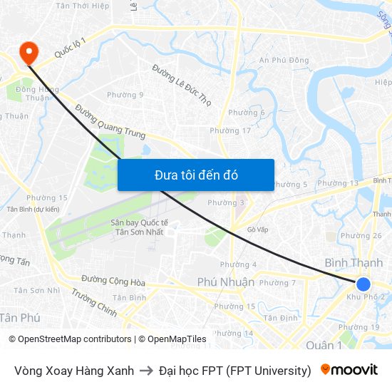 Vòng Xoay Hàng Xanh to Đại học FPT (FPT University) map