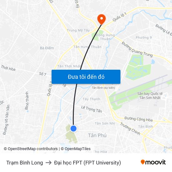 Trạm Bình Long to Đại học FPT (FPT University) map