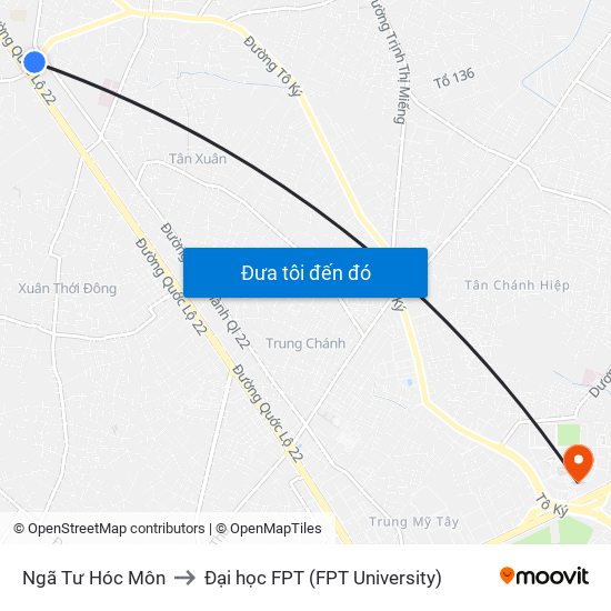 Ngã Tư Hóc Môn to Đại học FPT (FPT University) map