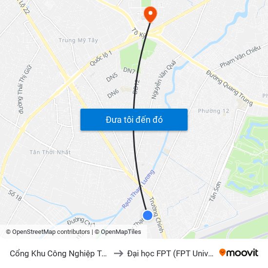 Cổng Khu Công Nghiệp Tân Bình to Đại học FPT (FPT University) map