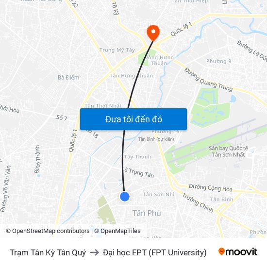 Trạm Tân Kỳ Tân Quý to Đại học FPT (FPT University) map