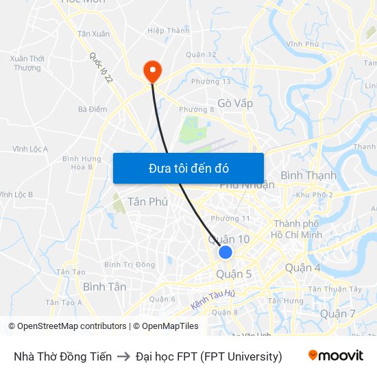 Nhà Thờ Đồng Tiến to Đại học FPT (FPT University) map