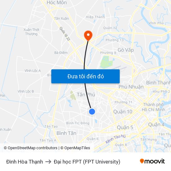 Đình Hòa Thạnh to Đại học FPT (FPT University) map