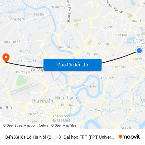 Bến Xe Xa Lộ Hà Nội (2ha) to Đại học FPT (FPT University) map