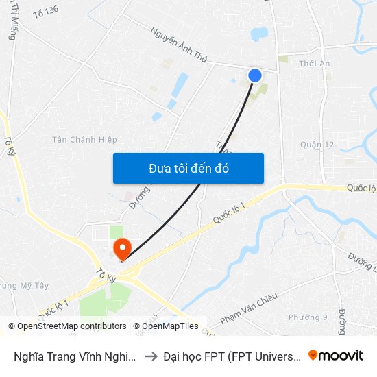 Nghĩa Trang Vĩnh Nghiêm to Đại học FPT (FPT University) map