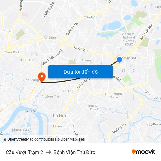 Cầu Vượt Trạm 2 to Bệnh Viện Thủ Đức map