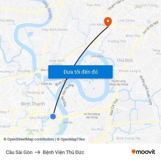 Cầu Sài Gòn to Bệnh Viện Thủ Đức map