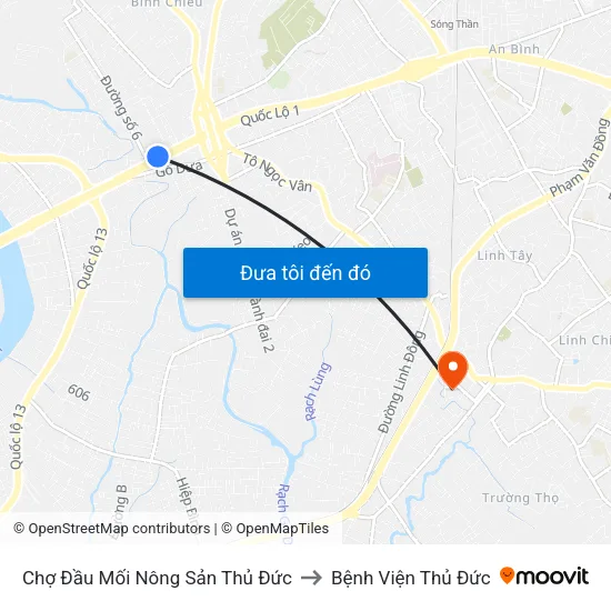 Chợ Đầu Mối Nông Sản Thủ Đức to Bệnh Viện Thủ Đức map