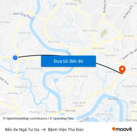 Bến Xe Ngã Tư Ga to Bệnh Viện Thủ Đức map