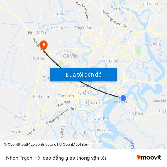 Nhơn Trạch to cao đẳng giao thông vận tải map