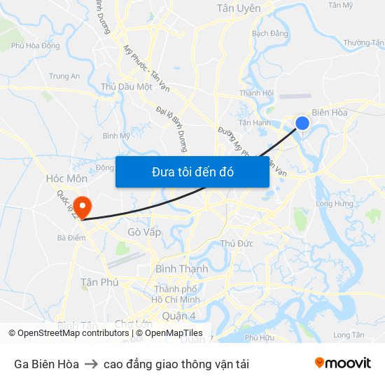 Ga Biên Hòa to cao đẳng giao thông vận tải map