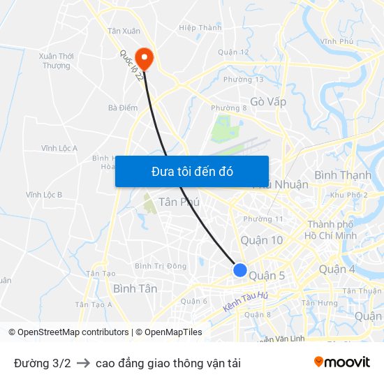 Đường 3/2 to cao đẳng giao thông vận tải map