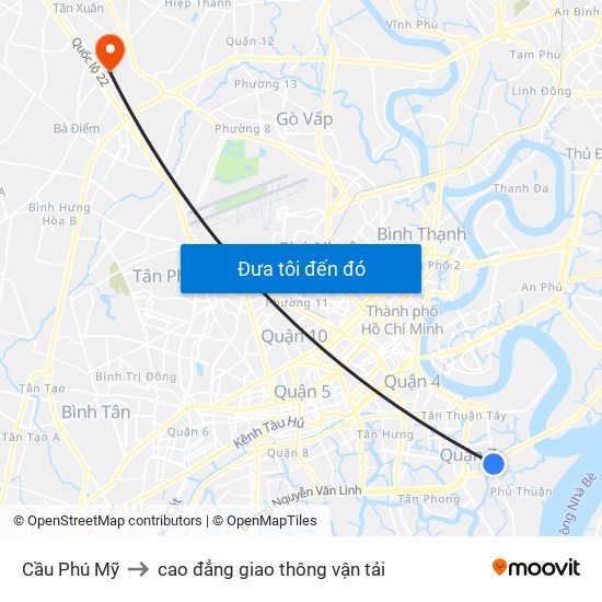 Cầu Phú Mỹ to cao đẳng giao thông vận tải map