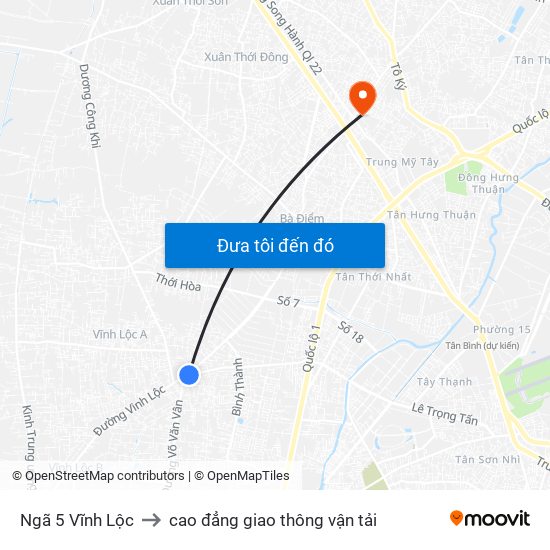 Ngã 5 Vĩnh Lộc to cao đẳng giao thông vận tải map