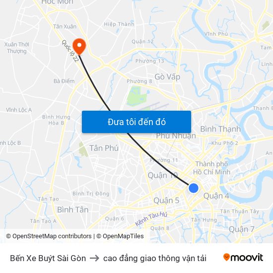 Bến Xe Buýt Sài Gòn to cao đẳng giao thông vận tải map