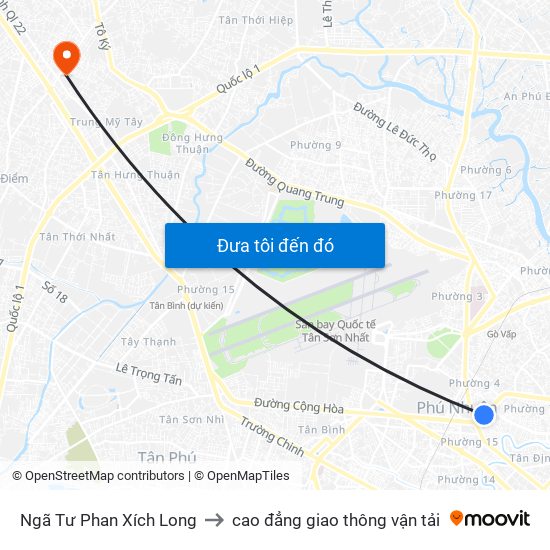 Ngã Tư Phan Xích Long to cao đẳng giao thông vận tải map