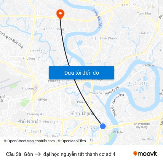 Cầu Sài Gòn to đại học nguyễn tất thành cơ sở 4 map