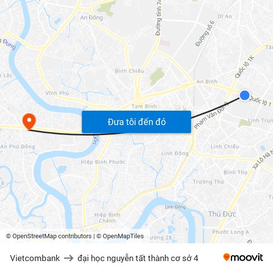 Vietcombank to đại học nguyễn tất thành cơ sở 4 map