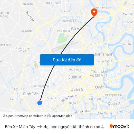 Bến Xe Miền Tây to đại học nguyễn tất thành cơ sở 4 map