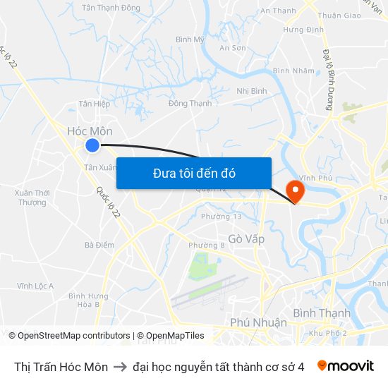 Thị Trấn Hóc Môn to đại học nguyễn tất thành cơ sở 4 map