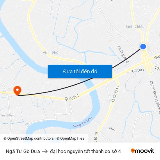 Ngã Tư Gò Dưa to đại học nguyễn tất thành cơ sở 4 map