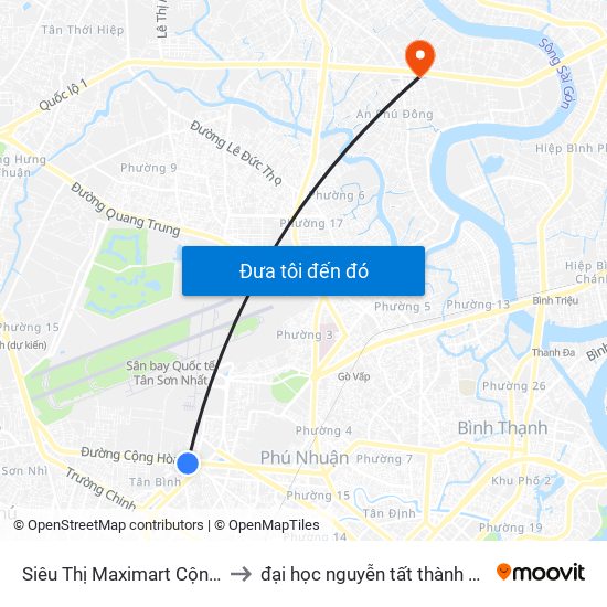 Siêu Thị Maximart Cộng Hòa to đại học nguyễn tất thành cơ sở 4 map