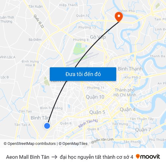 Aeon Mall Bình Tân to đại học nguyễn tất thành cơ sở 4 map