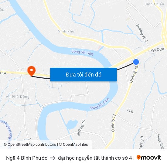 Ngã 4 Bình Phước to đại học nguyễn tất thành cơ sở 4 map