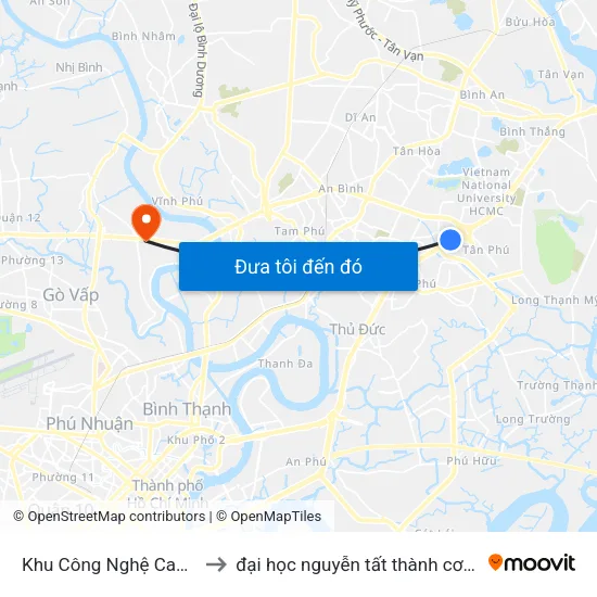 Khu Công Nghệ Cao Q9 to đại học nguyễn tất thành cơ sở 4 map