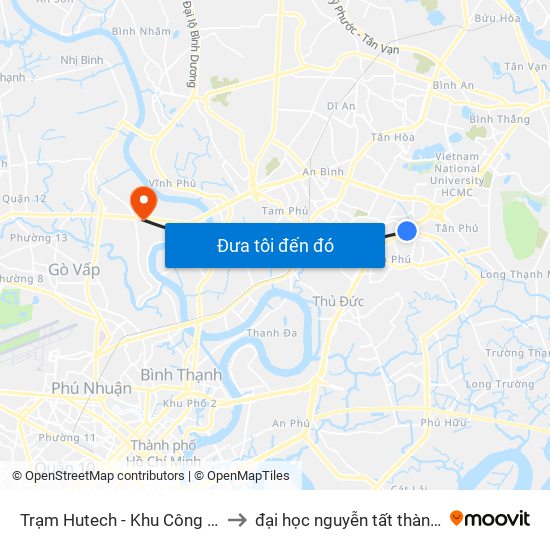 Trạm Hutech - Khu Công Nghệ Cao to đại học nguyễn tất thành cơ sở 4 map