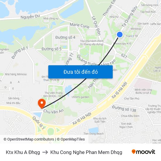 Ktx Khu A Đhqg to Khu Cong Nghe Phan Mem Dhqg map