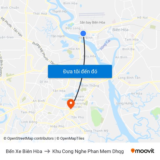 Bến Xe Biên Hòa to Khu Cong Nghe Phan Mem Dhqg map