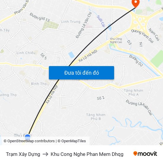 Trạm Xây Dựng to Khu Cong Nghe Phan Mem Dhqg map