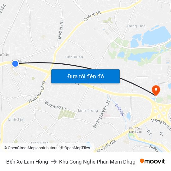 Bến Xe Lam Hồng to Khu Cong Nghe Phan Mem Dhqg map