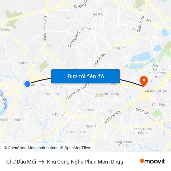 Chợ Đầu Mối to Khu Cong Nghe Phan Mem Dhqg map