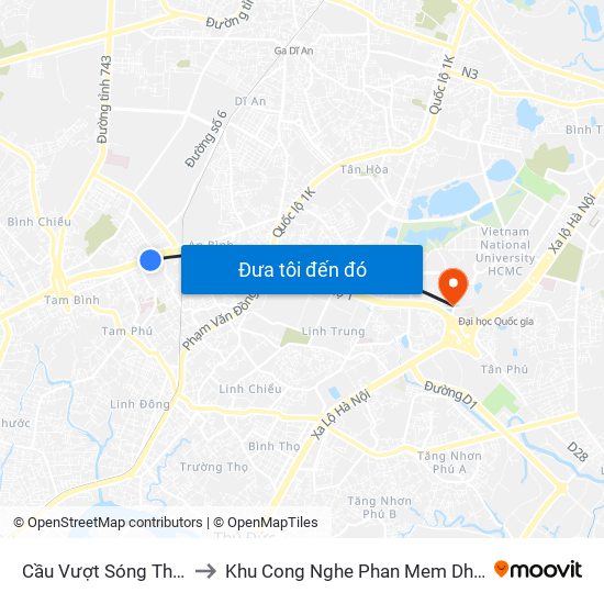 Cầu Vượt Sóng Thần to Khu Cong Nghe Phan Mem Dhqg map