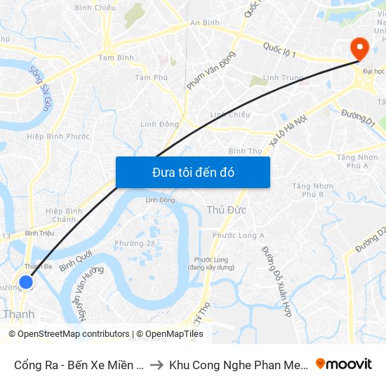 Cổng Ra - Bến Xe Miền Đông 1 to Khu Cong Nghe Phan Mem Dhqg map