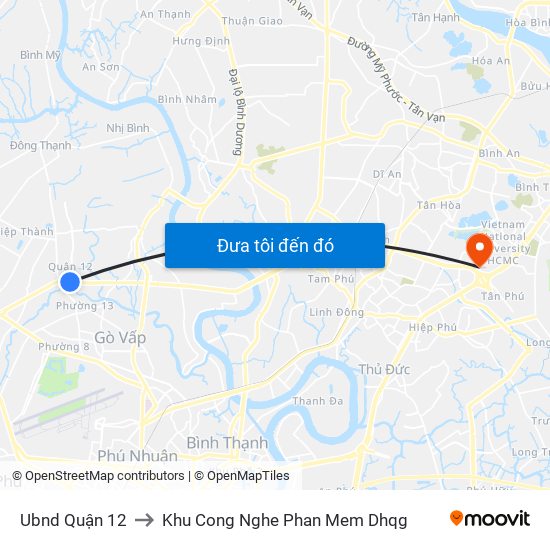 Ubnd Quận 12 to Khu Cong Nghe Phan Mem Dhqg map