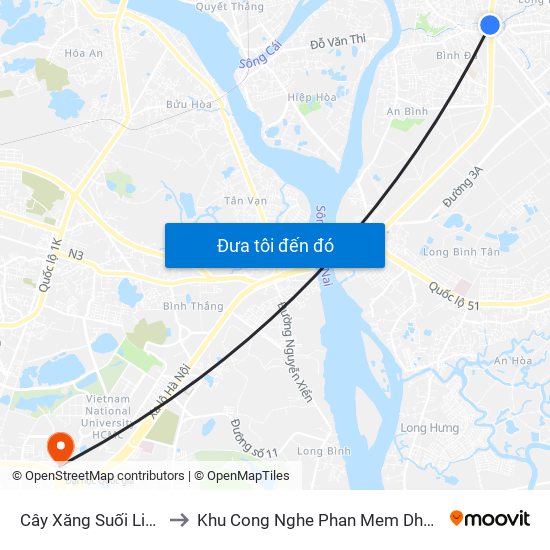 Cây Xăng Suối Linh to Khu Cong Nghe Phan Mem Dhqg map