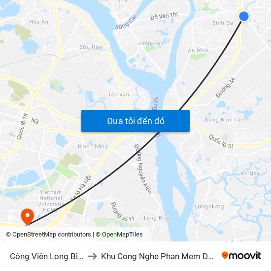 Công Viên Long Bình to Khu Cong Nghe Phan Mem Dhqg map